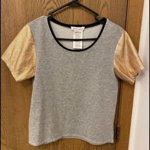 BCBG grey knit tshirt with gold sparkle sleeves BCBGeneration